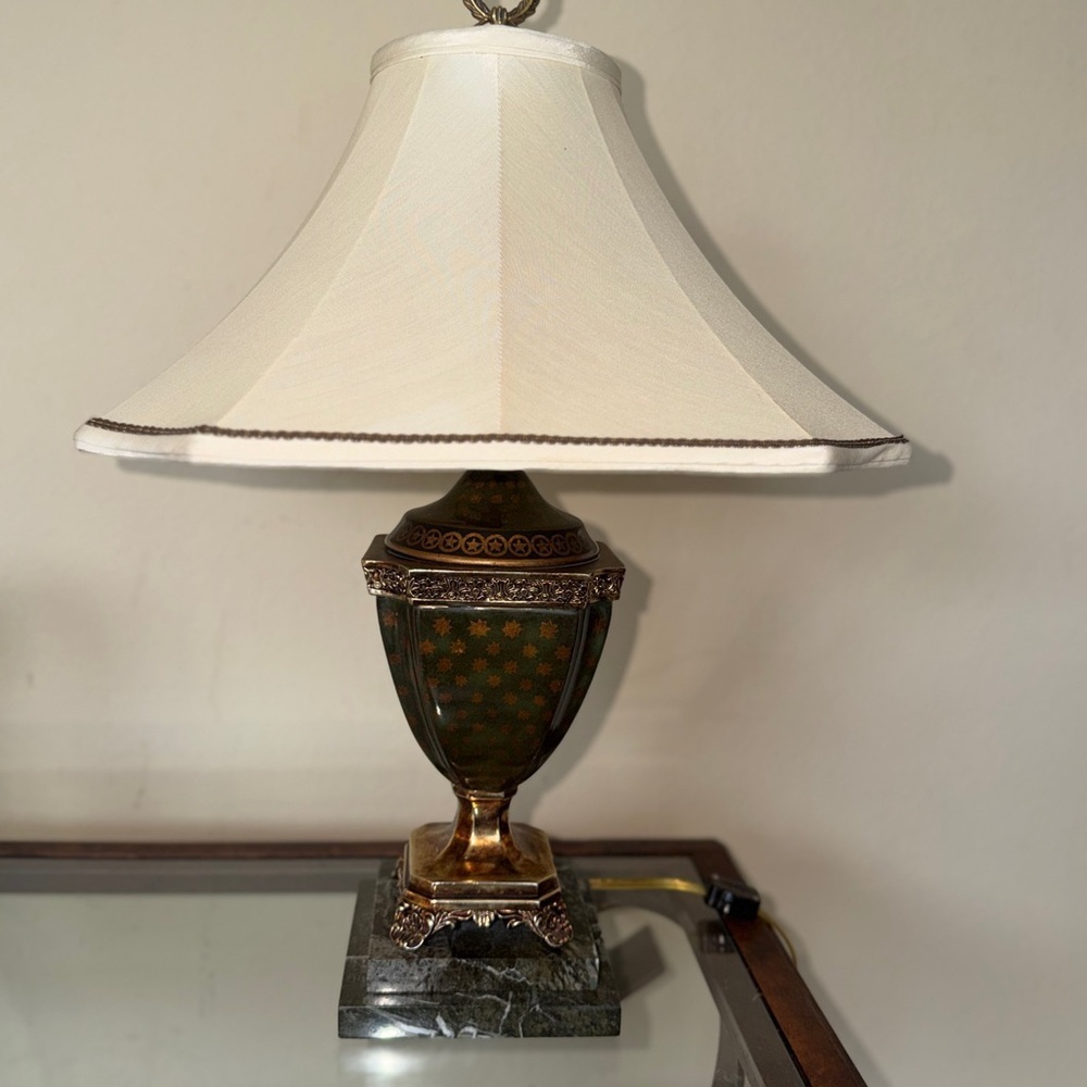 Vintage Frederick Cooper Brass & Marble Urn Table Lamp with Original Shade